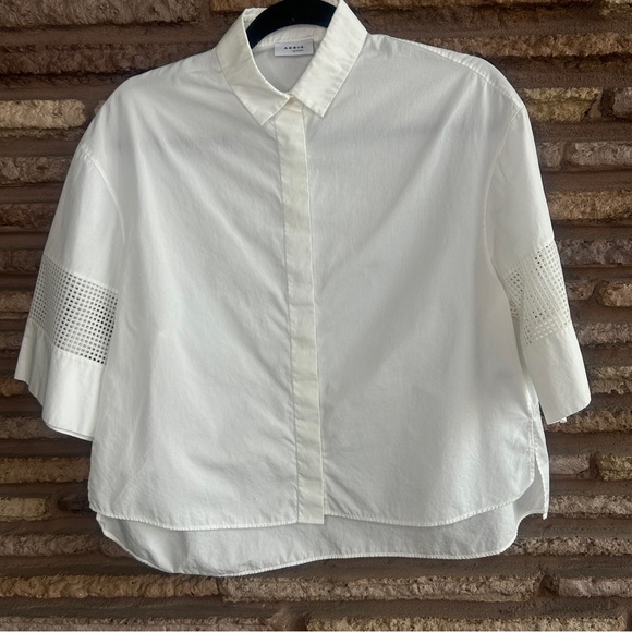 Akris Punto Cream Boxy Cut Out Mesh 100% Cotton Shirt Size 6 - Picture 1 of 9